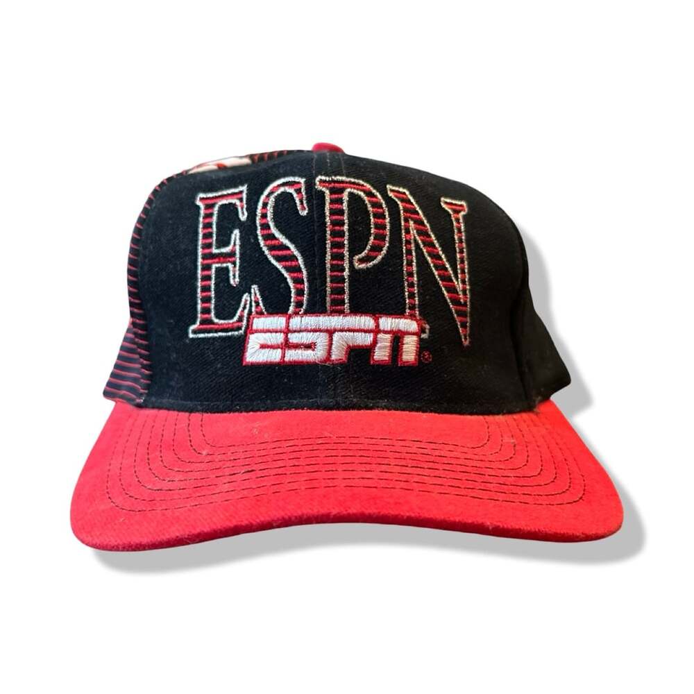 Drew Pearson Company ESPN 2 Hat One Size Black Red Strapback Vintage Cap